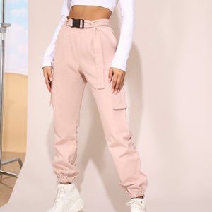 NUDE/LIGHT PINK UTILITY BUCKLE BELT JOGGERS